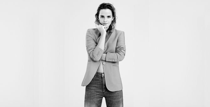 Black and white, Emma Watson wallpaper