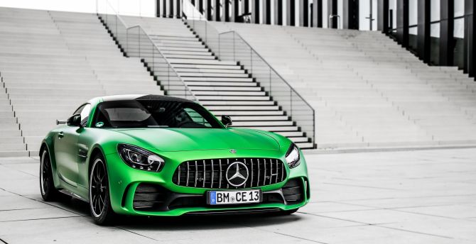 Mercedes-AMG GT, luxury car, green wallpaper