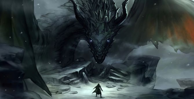 Dragon master and dragon, art, fantasy wallpaper