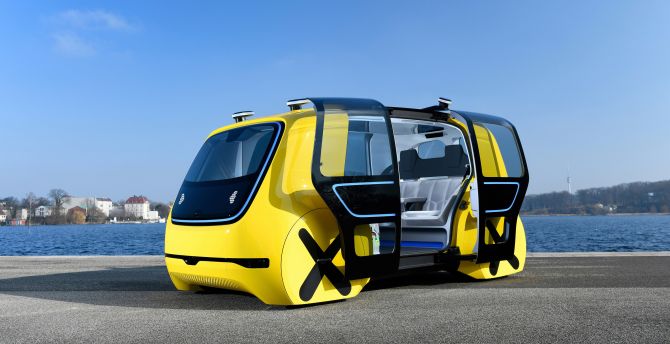Yellow, Volkswagen Sedric, Autonomous concept car wallpaper