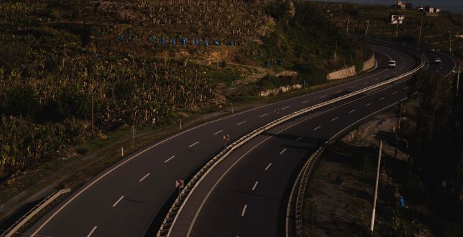 Highway, aerial view, curve wallpaper