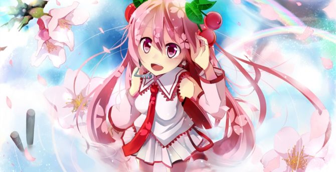 Pink hair, anime girl, sakura miku, vocaloid wallpaper