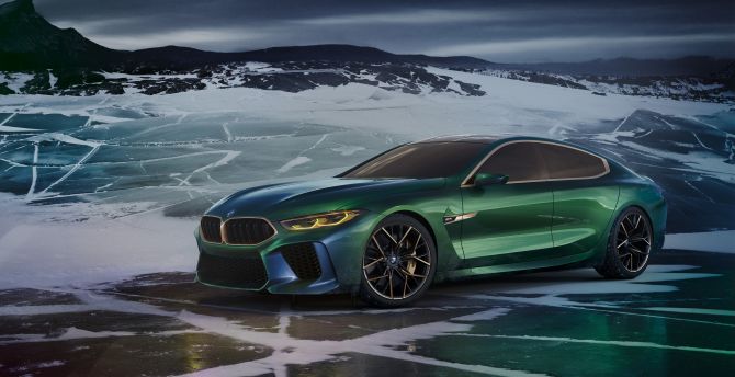 BMW concept M8 Gran coupe, outdoor, green luxury car, 2018 wallpaper