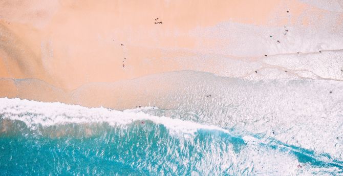 Blue sea, beach, sunny day, aerial shot, summer wallpaper