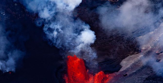 Lava, smoke, volcano, crater wallpaper