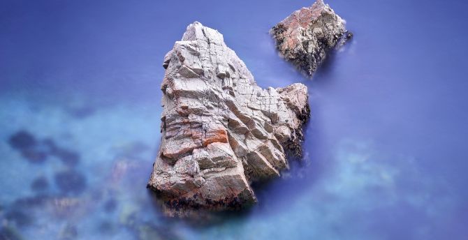Big rock, coast, aerial view, stock photo of macOS wallpaper
