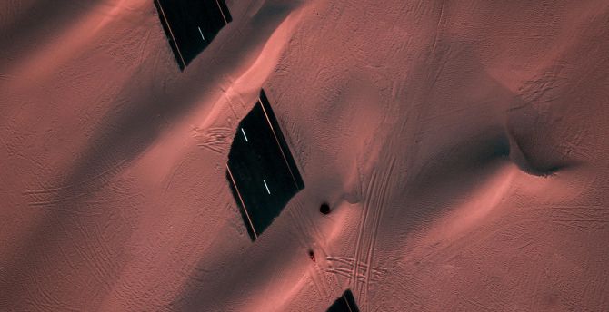 Road through desert, aerial view wallpaper