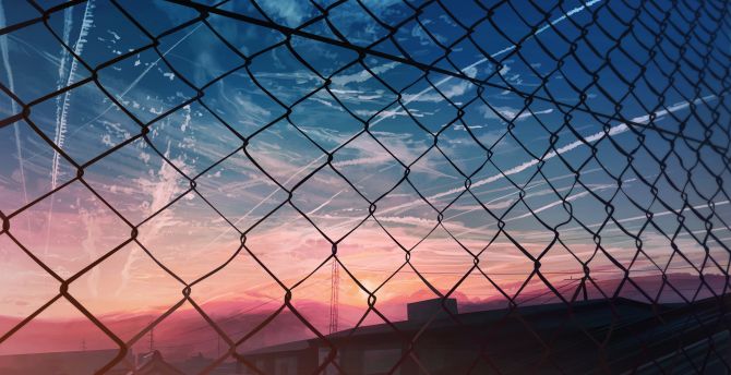 Sunset, fence, art wallpaper