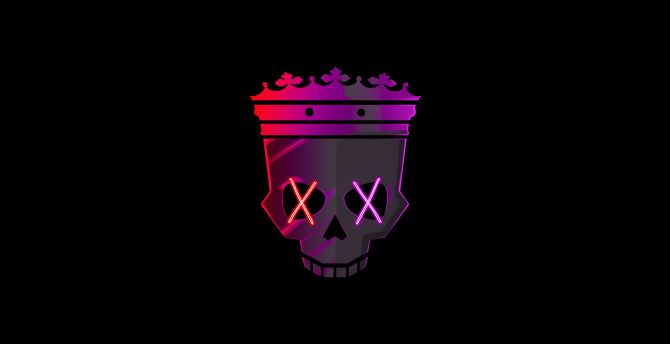 Skull with crown, minimal and dark wallpaper