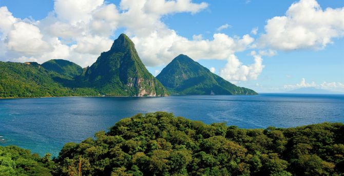 Saint Lucia, coastal, landscape, mountains, sea wallpaper