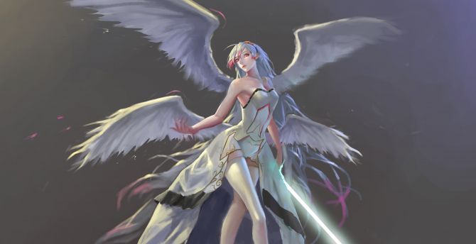 Angel with sword, white hair, Dungeon Fighter Online wallpaper
