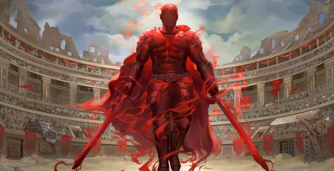 Red Knight, fighter, Colosseum, fantasy, art wallpaper