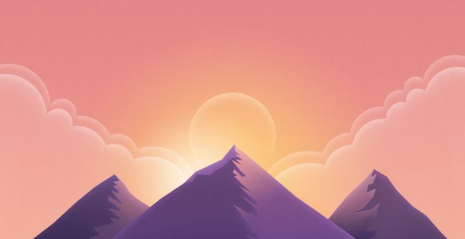 The ascent, mountains, sunset, minimal wallpaper