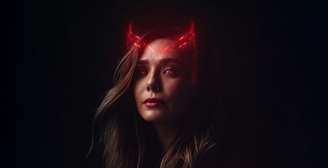 Scarlet Witch, red glowing eyes, art wallpaper