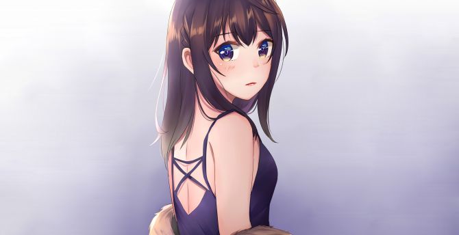 Original, anime girl, turning back, blue eyes wallpaper