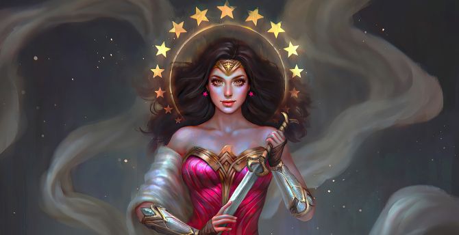 Beautiful Wonder Woman with sword, artwork wallpaper