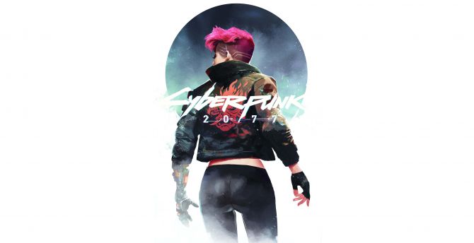 Minimal, Cyberpunk 2077, pink hair girl, fan art wallpaper