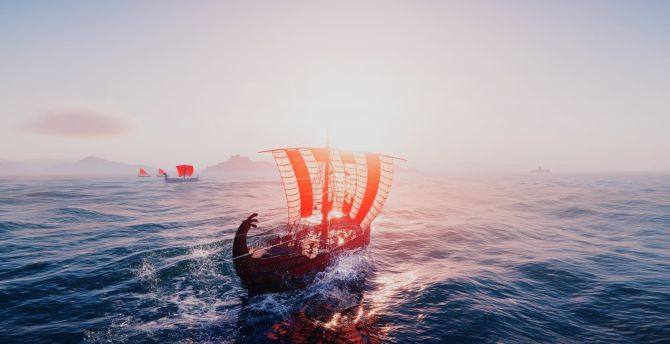 Assassin's Creed Odyssey, sail ship, game, sea, art wallpaper