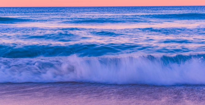 Tide, sea waves, sunset, shore wallpaper
