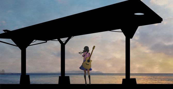Anime girl, minimal, Tsubasa Hanekawa, sunset, outdoor wallpaper