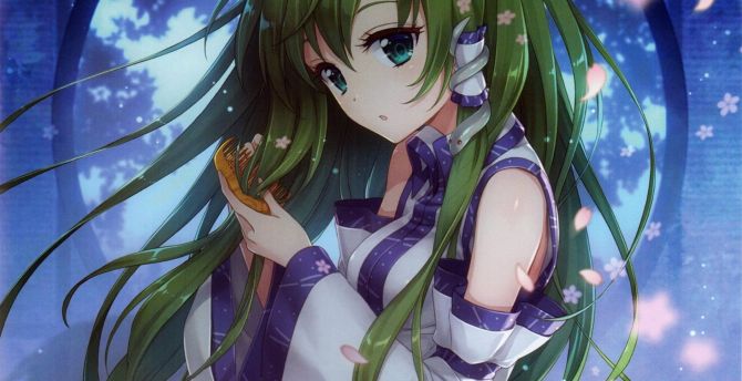 Cute, Sanae Kochiya, Touhou, green hair wallpaper