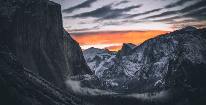 Yosemite Valley, dark, evening, forest wallpaper