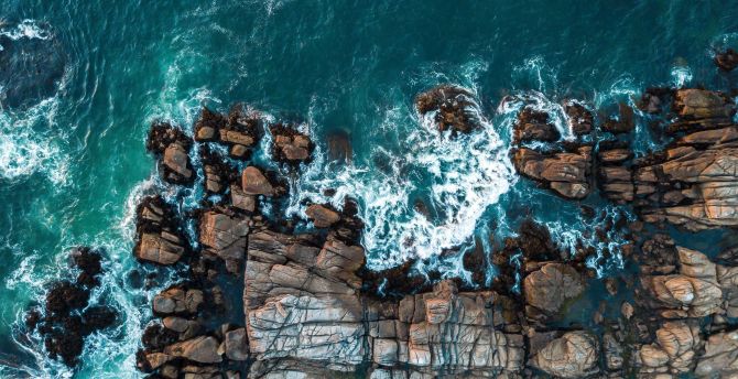 Rocks, aerial view, sea, coast wallpaper