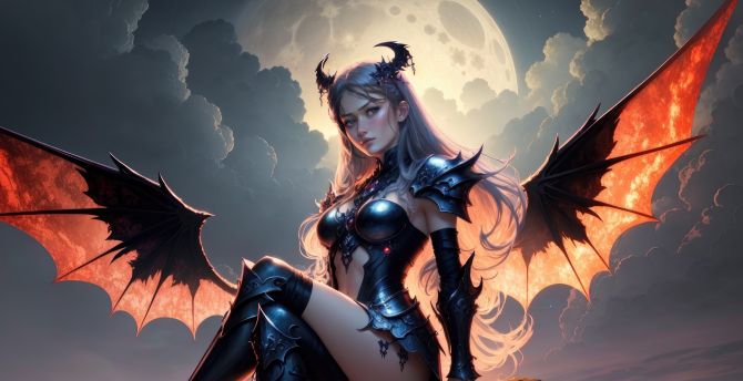 Evil Girl with wings, beautiful angel, art wallpaper