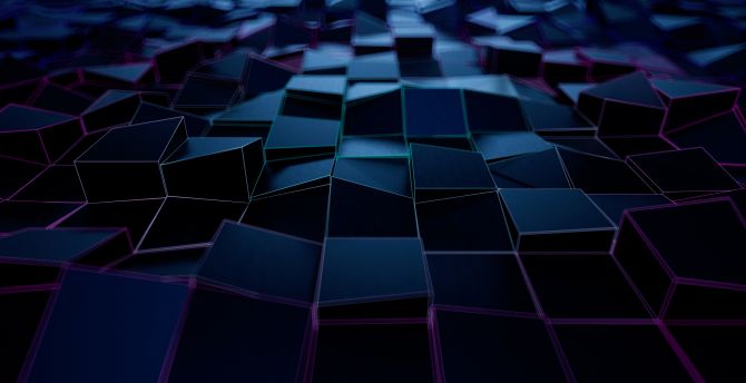 Abstract, dark cubical surface, glowing edges wallpaper