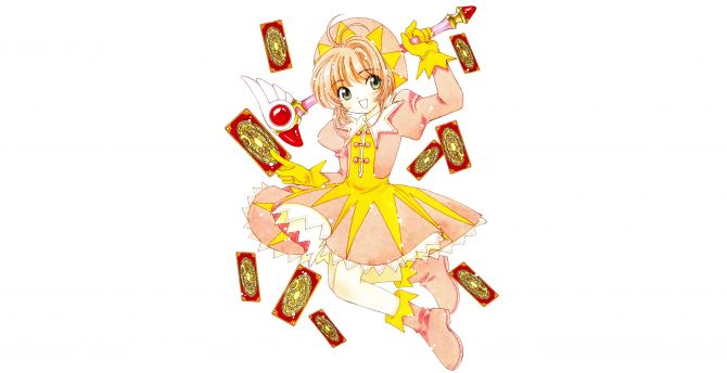 Minimal, happy Sakura Kinomoto, anime girl wallpaper