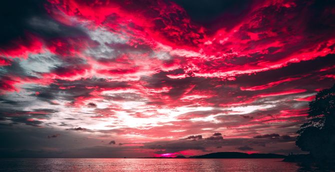 Desktop Wallpaper Sea Sunset Red Clouds Nature Hd Image Picture Background 7975