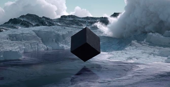 Antarctica glacier, cube shape, black cube wallpaper