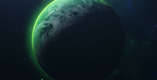 Green planet, green orbit, fantasy wallpaper