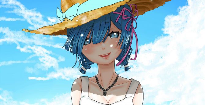 Desktop Wallpaper Rem Re Zero Anime Girl Straw Hat Beautiful Cute Hd Image Picture Background A368dc