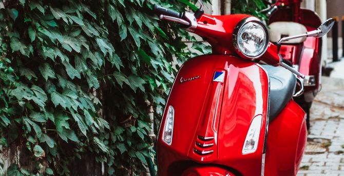 Red Vespa, scooter wallpaper