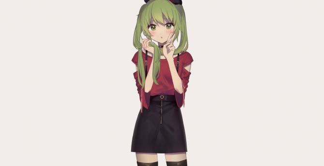 Green hair, cute, anime girl, original wallpaper