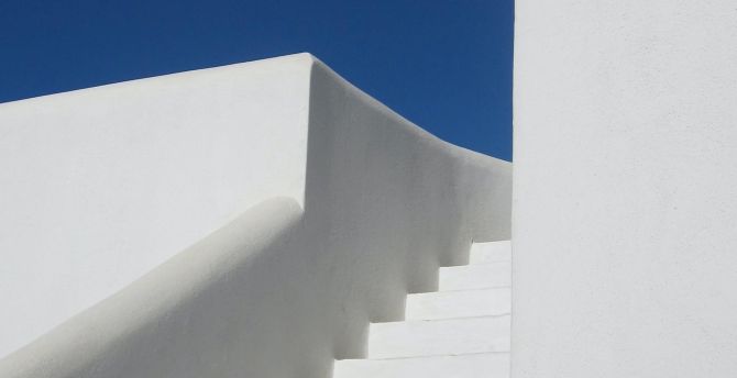White stairs, clean white apartment wallpaper