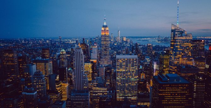 City, New York, evening, cityscape, metropolis wallpaper