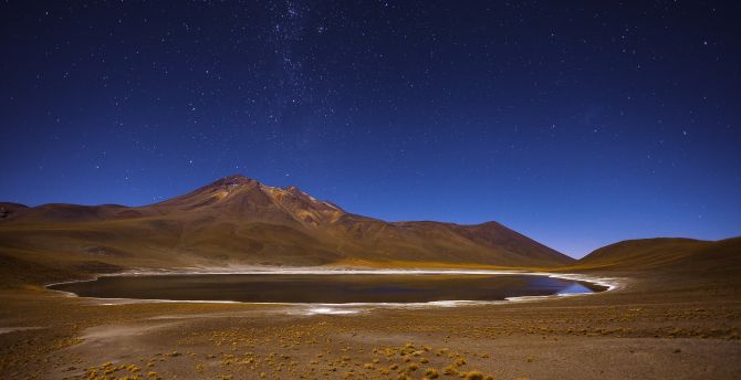 Chile, lagoon, lake, mountains, landscape, starry night wallpaper