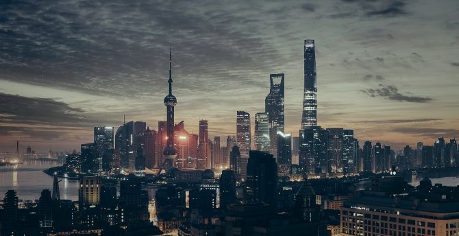 Evening at shanghai, buildings, cityscape wallpaper