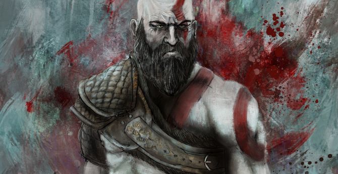Warrior, kratos, video game, art wallpaper
