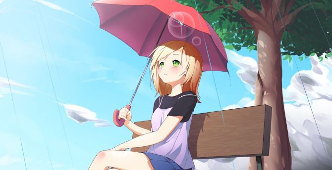 Sunny day, outdoor, pretty, anime girl wallpaper