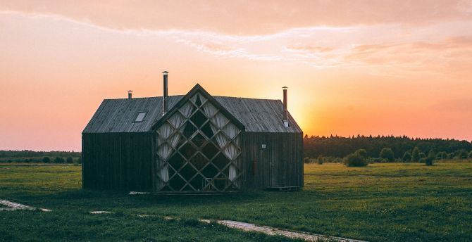 House, landscape, farm, sunrise wallpaper