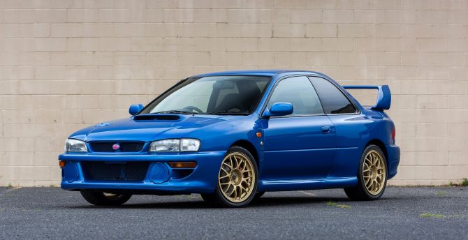 Classic car, Subaru Impreza, blue wallpaper