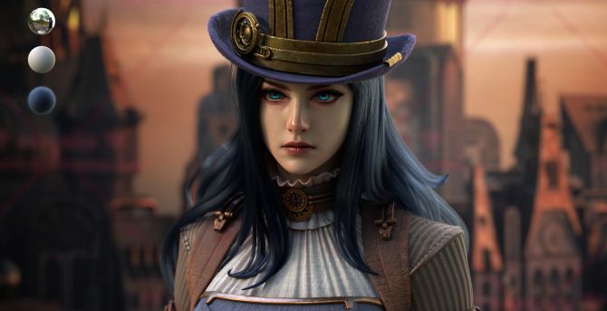 Beautiful Caitlyn in hat, LOL, online game's beautiful character wallpaper