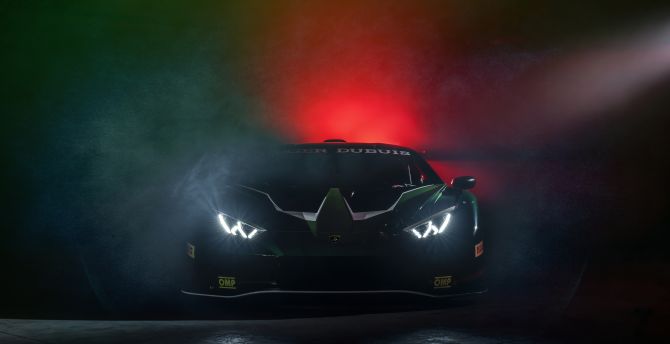2023 black Lamborghini Huracán GT3 EVO2, headlight wallpaper