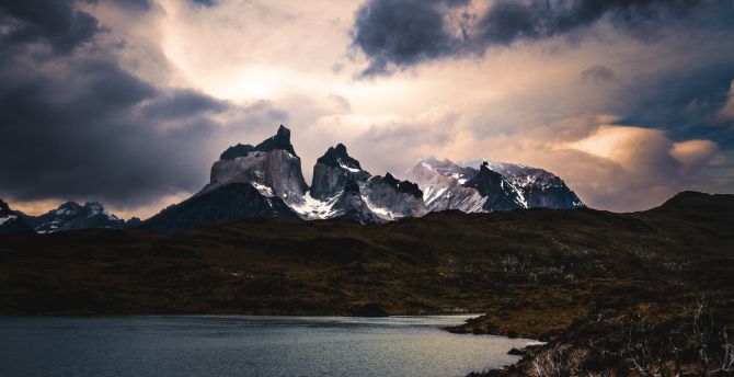 Chile, mountains, lake, clouds, landscape wallpaper