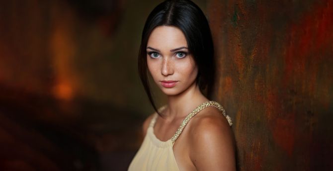 Mariya Volokh, blue eyes, dark hair, pretty woman wallpaper