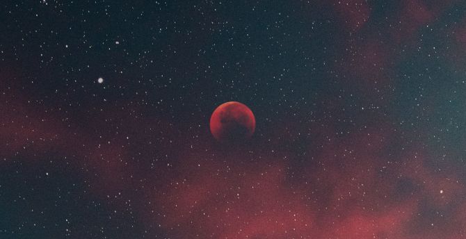 Silhouette, blood moon, minimal, starry sky wallpaper