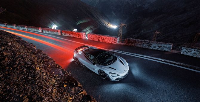 White car, on-road, top view, McLaren 720S wallpaper